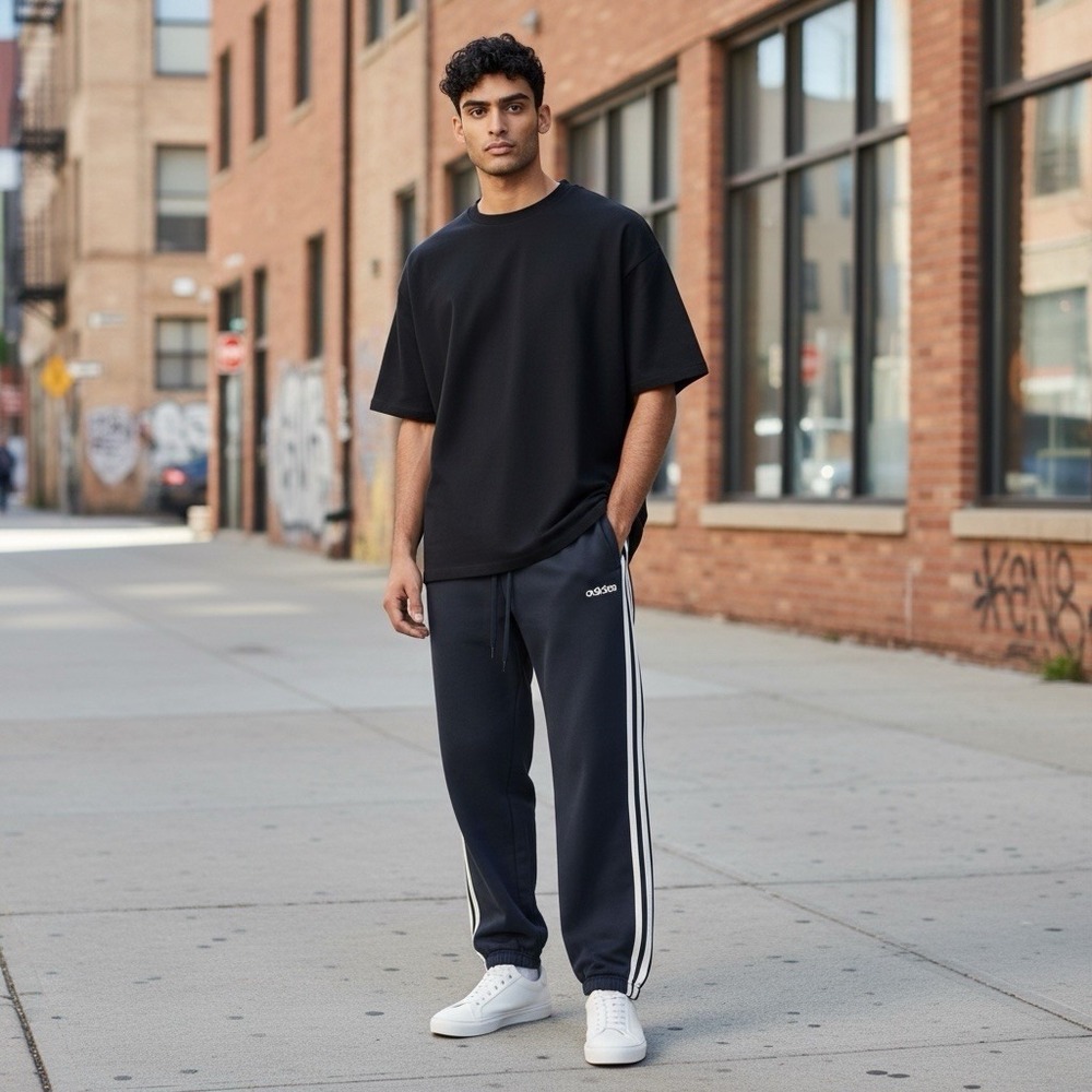 Adidas‎ Black & White 3 Side Stripes Gym Fleece Joggers Sweatpants Men's Large